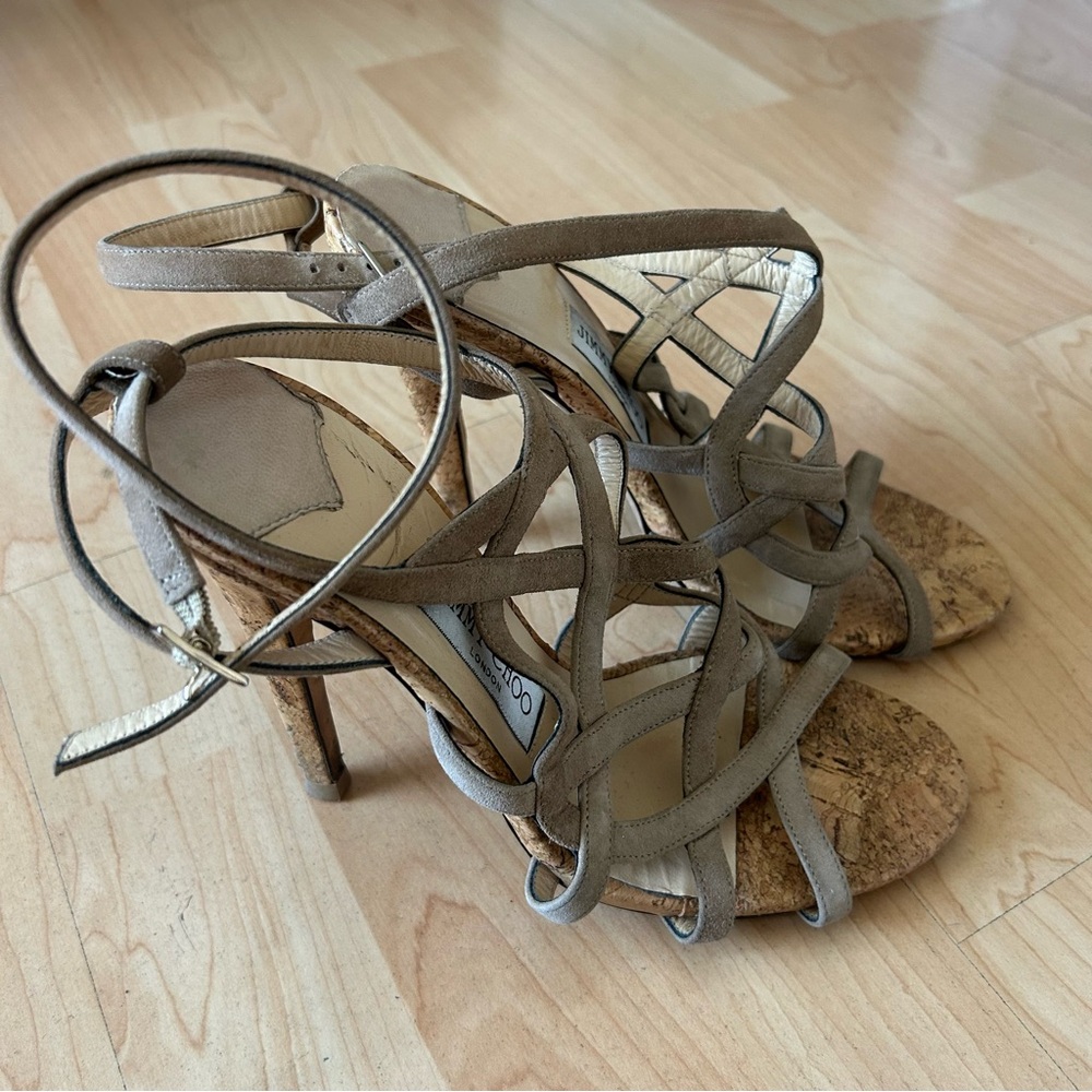 Jimmy Choo Tan Gladiator Strappy Heels with Block Heel